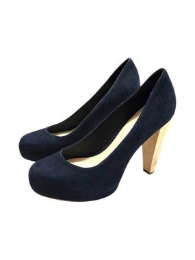 Loeffler Randall Esther Navy Suede Wooden Heels Sz 5.5B